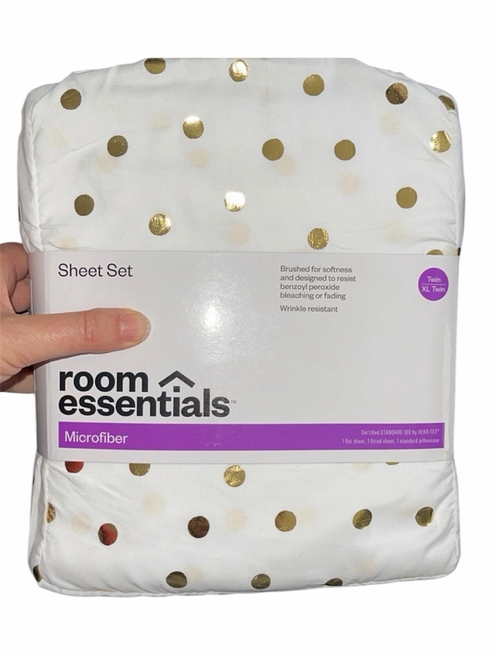 Metallic Gold Polka Dot Sheet Set Twin XL Size White Sheets Dots Pillow Case New